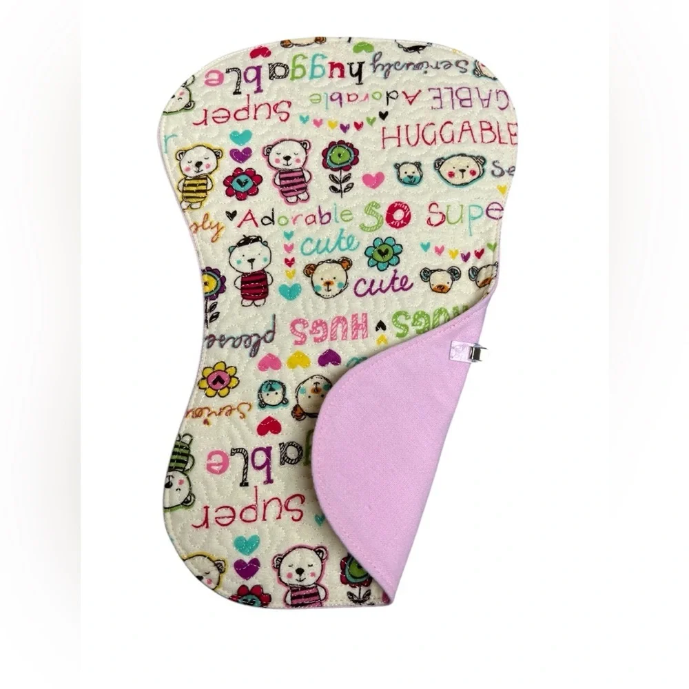 Hand Crafted Baby Burp Cloth Flannel Contoured Padded Fabric Quilted Reversible